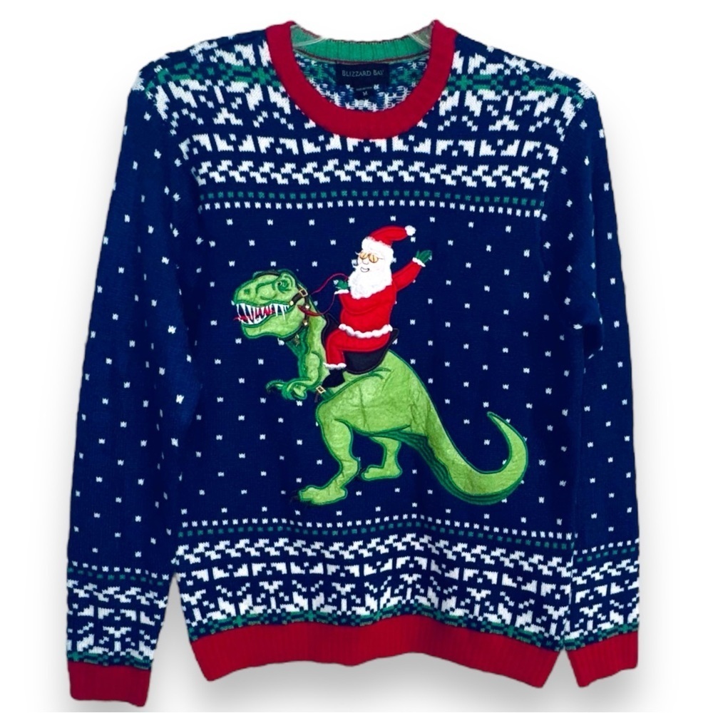 Blizzard Bay Men's Size M Christmas Dinosaur & Santa Sweater